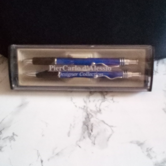 VINATGE PIERCARLO D’ ALESSIO DESIGNER COLLECTION BLUE PEN AND PENCIL SET NEW - Picture 4 of 4